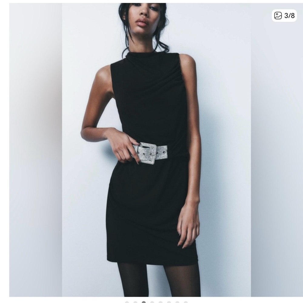 NWT ZARA- size small. Elegant Black Dress with Embellished Belt.